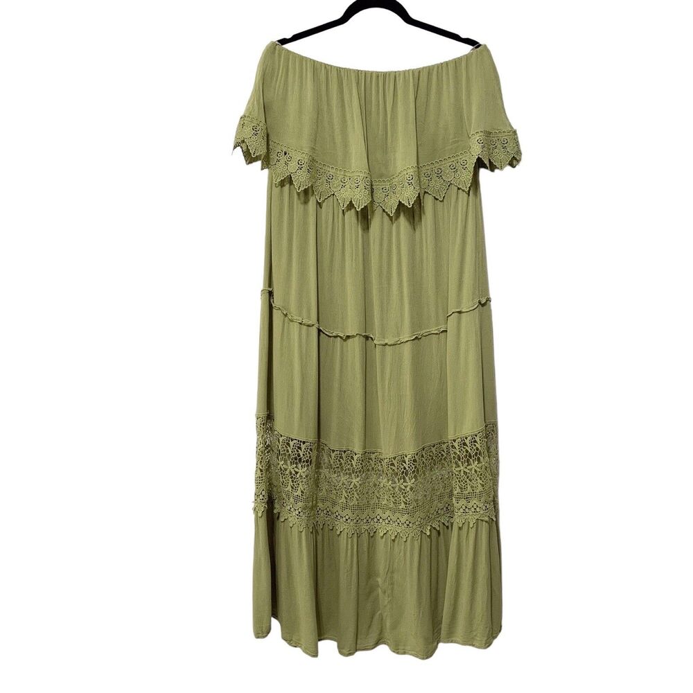 RebDolls Green Ruffled Off Shoulder Lace Midi Dress Size 1X